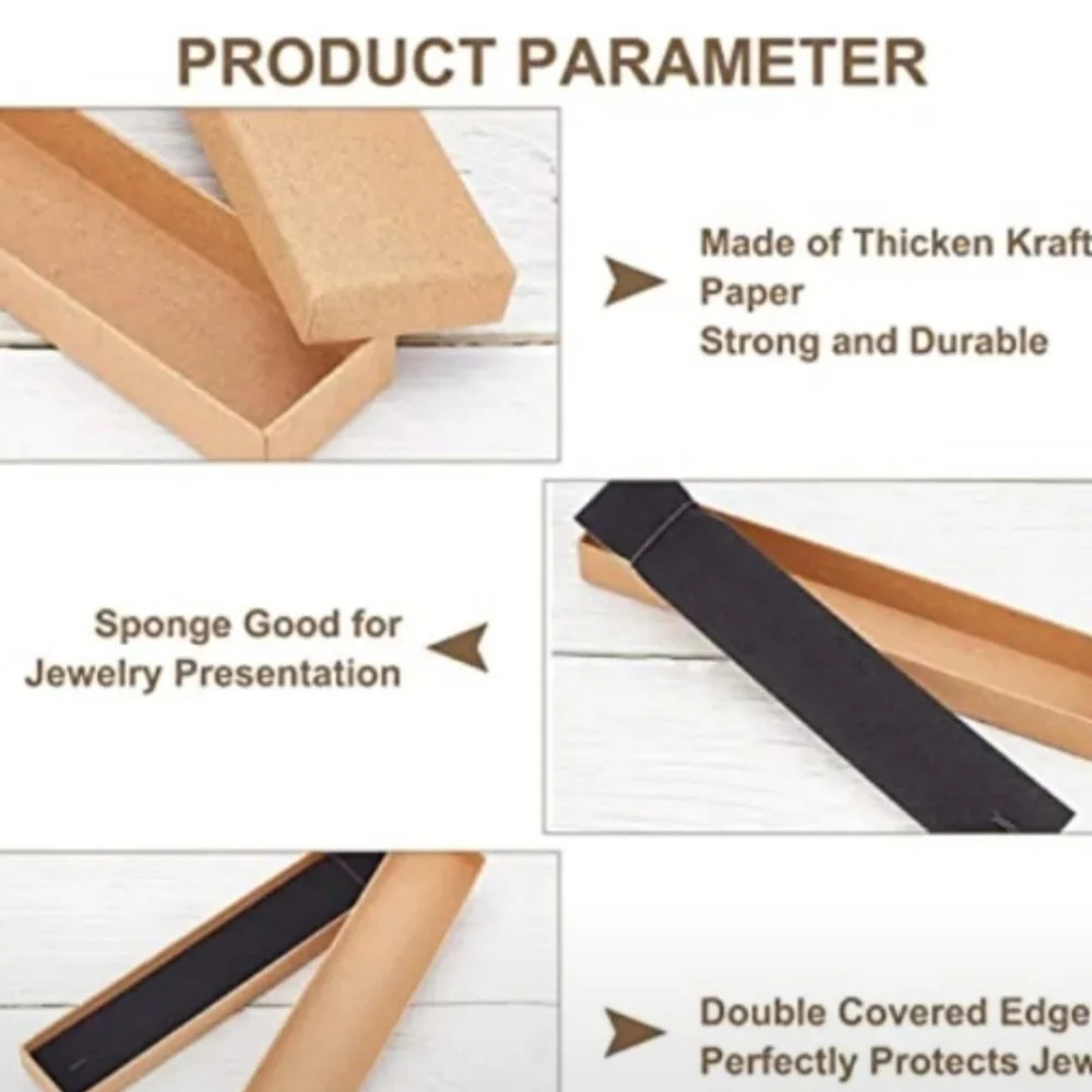 (3) Kraft paper jewelry boxes & (3) polishing cloths, necklace bracelet chain - Picture 2 of 5